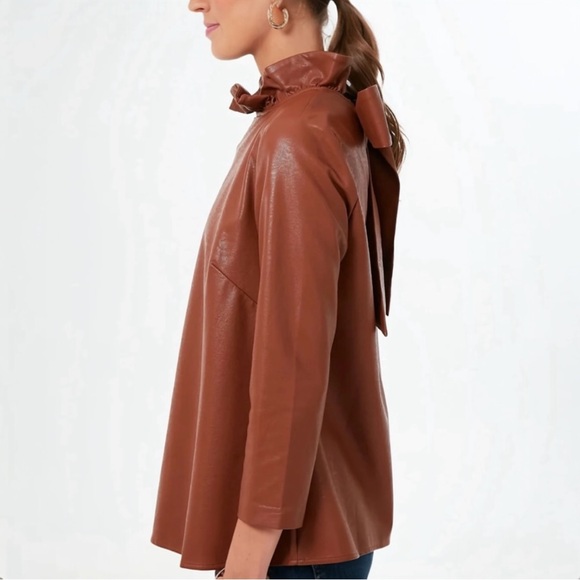Tuckernuck Cognac Leather Faye Blouse
XS Ruffle Bow Neck Back Long Sleeve - Picture 6 of 10
